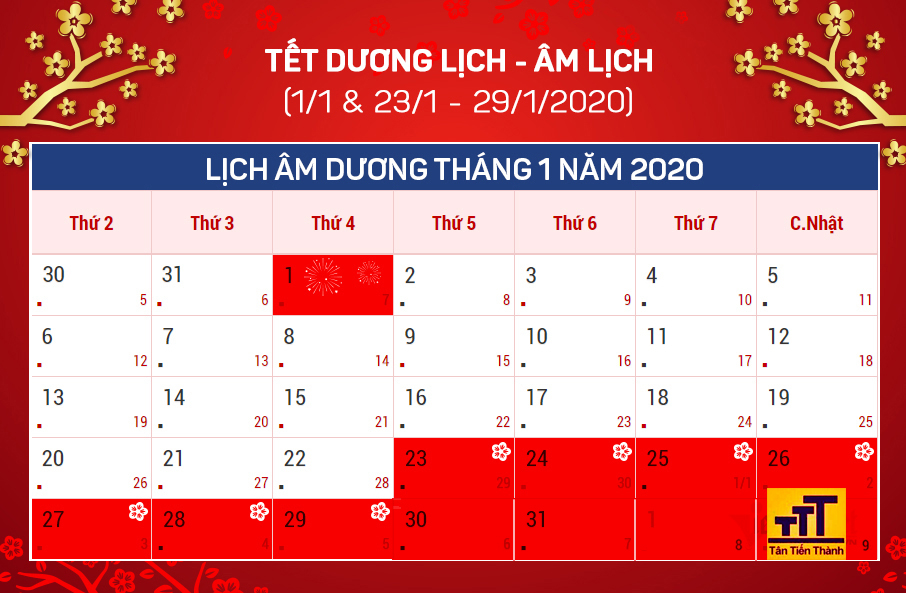 Thông báo lịch nghỉ tết dương lịch và tết âm lịch 2020